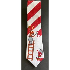 Vintage John Ashford Christmas Reindeer Elf Neck‎ Tie Fun Novelty Holiday Party